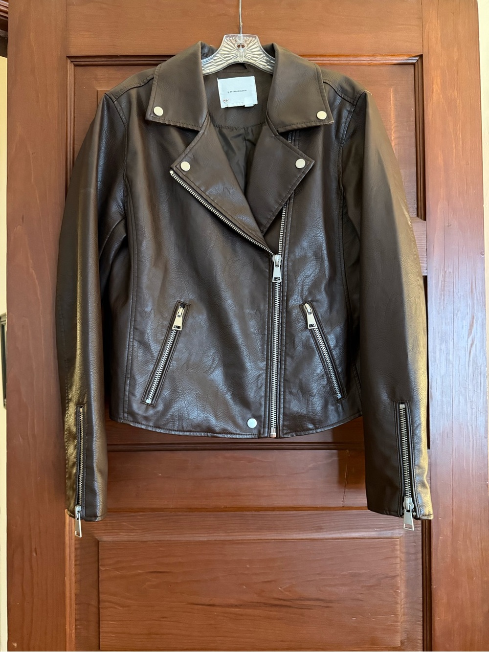 Anthropologie Dark Brown Vegan Leather Moto Jacket